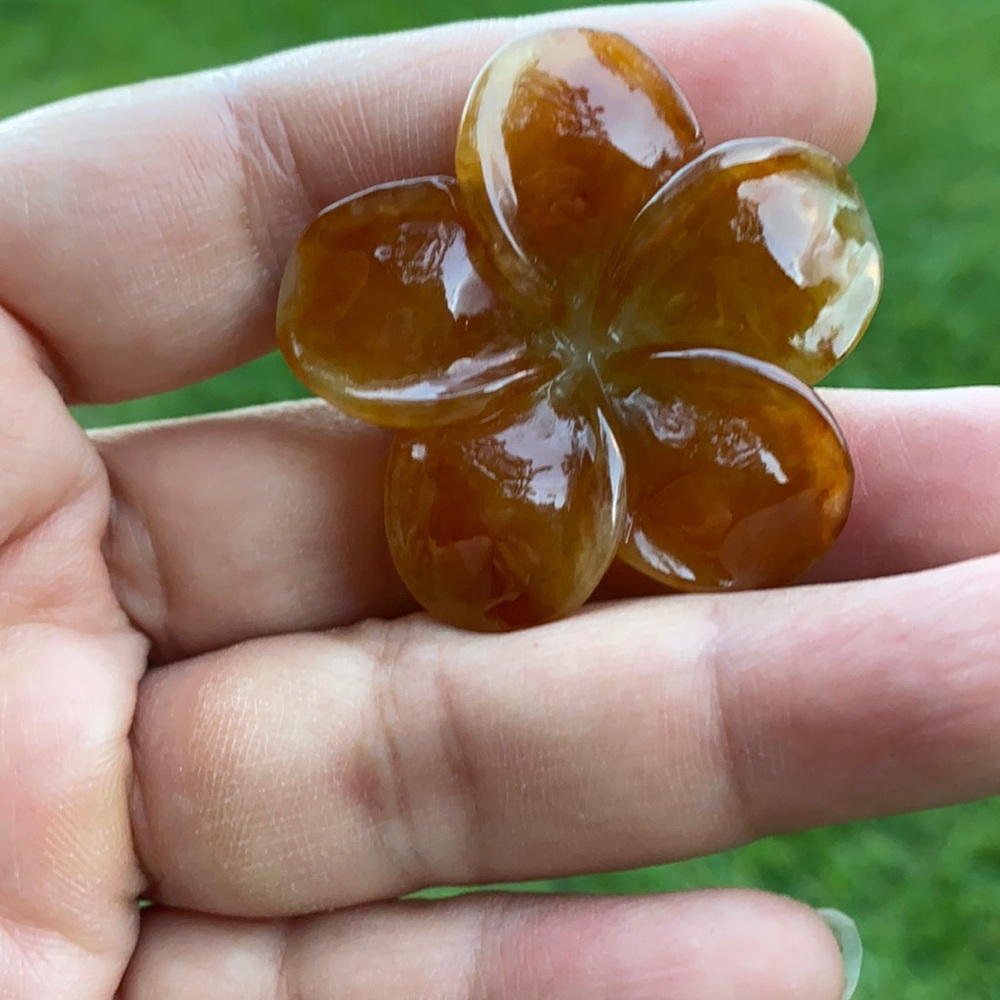 All natural Grade A jadeite jade Plumeria pendant